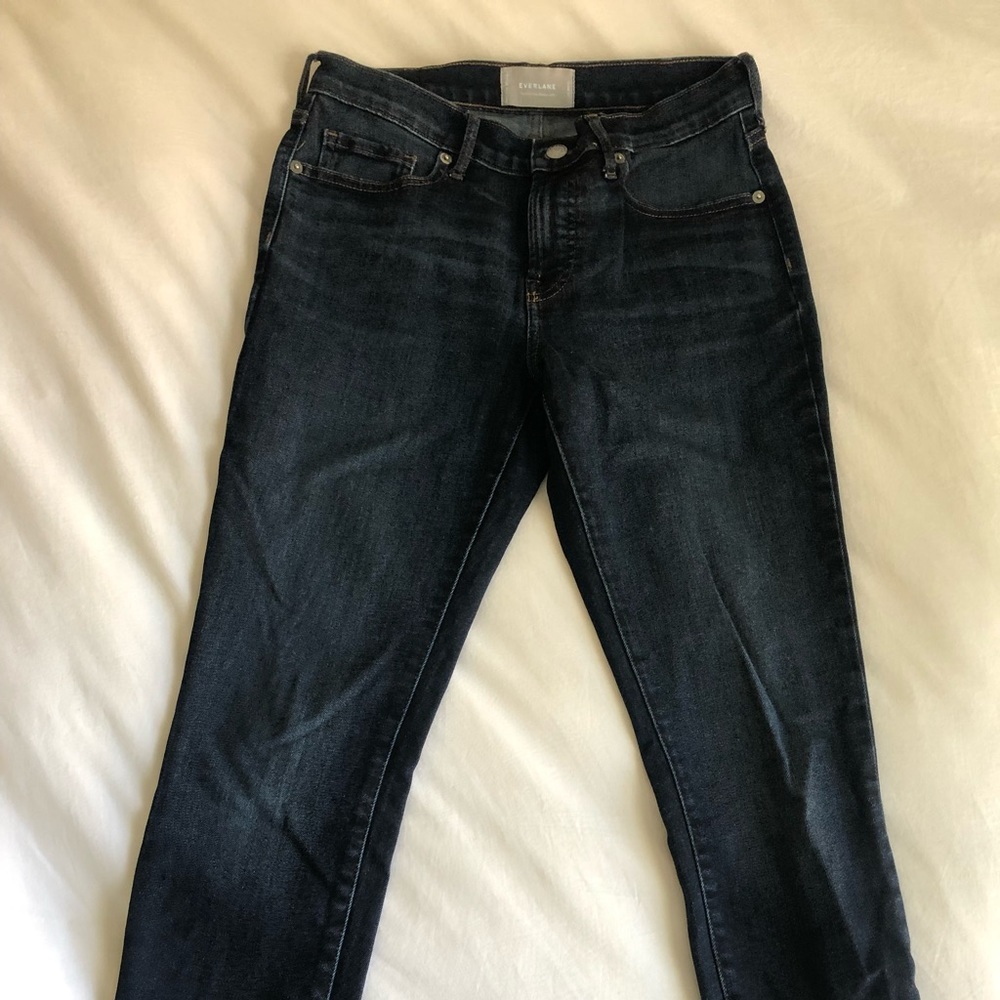 Everlane mid rise skinny jeans denim dark blue vintage wash 28 ankle